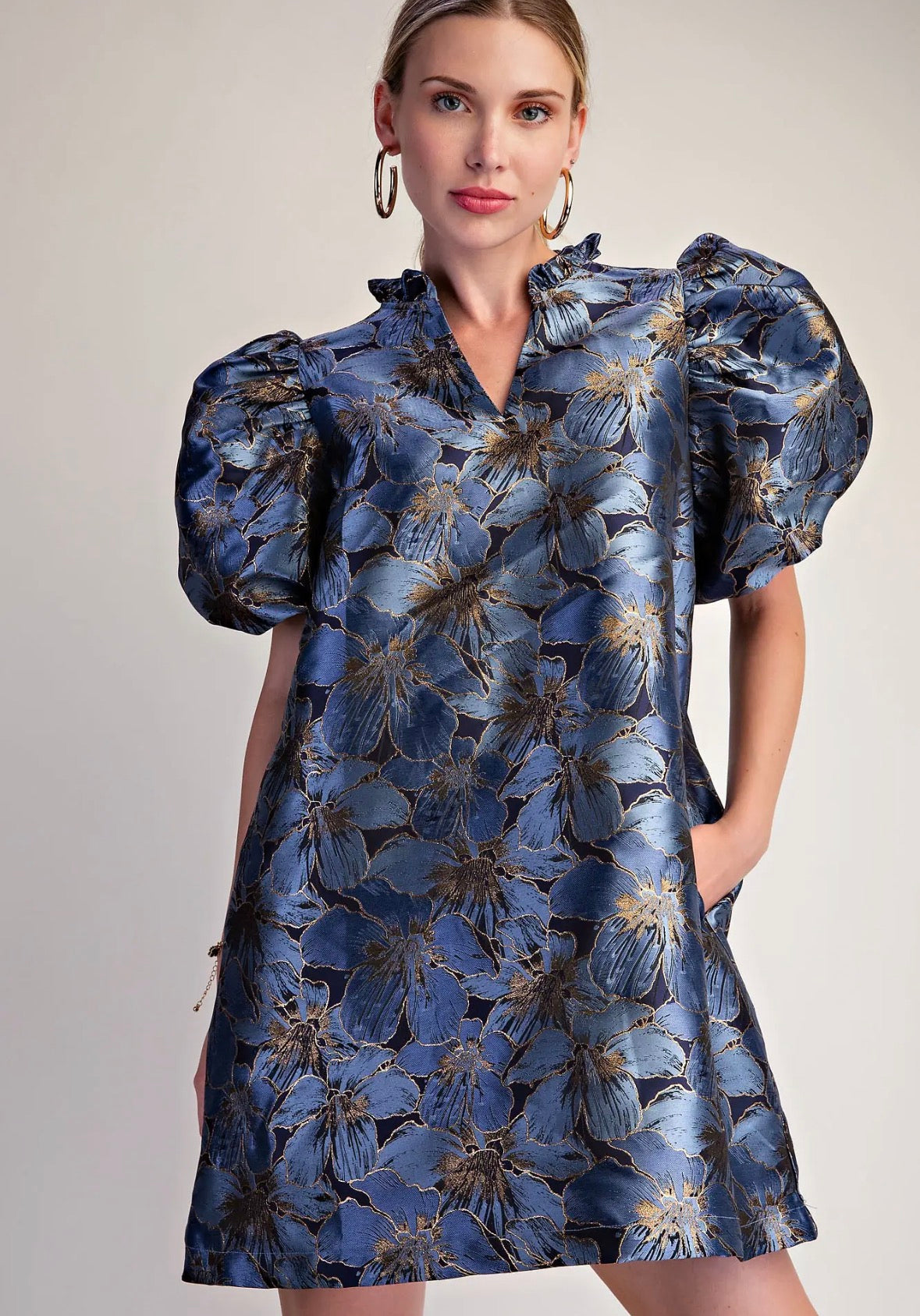 Metallic Blue Jacquard Dress
