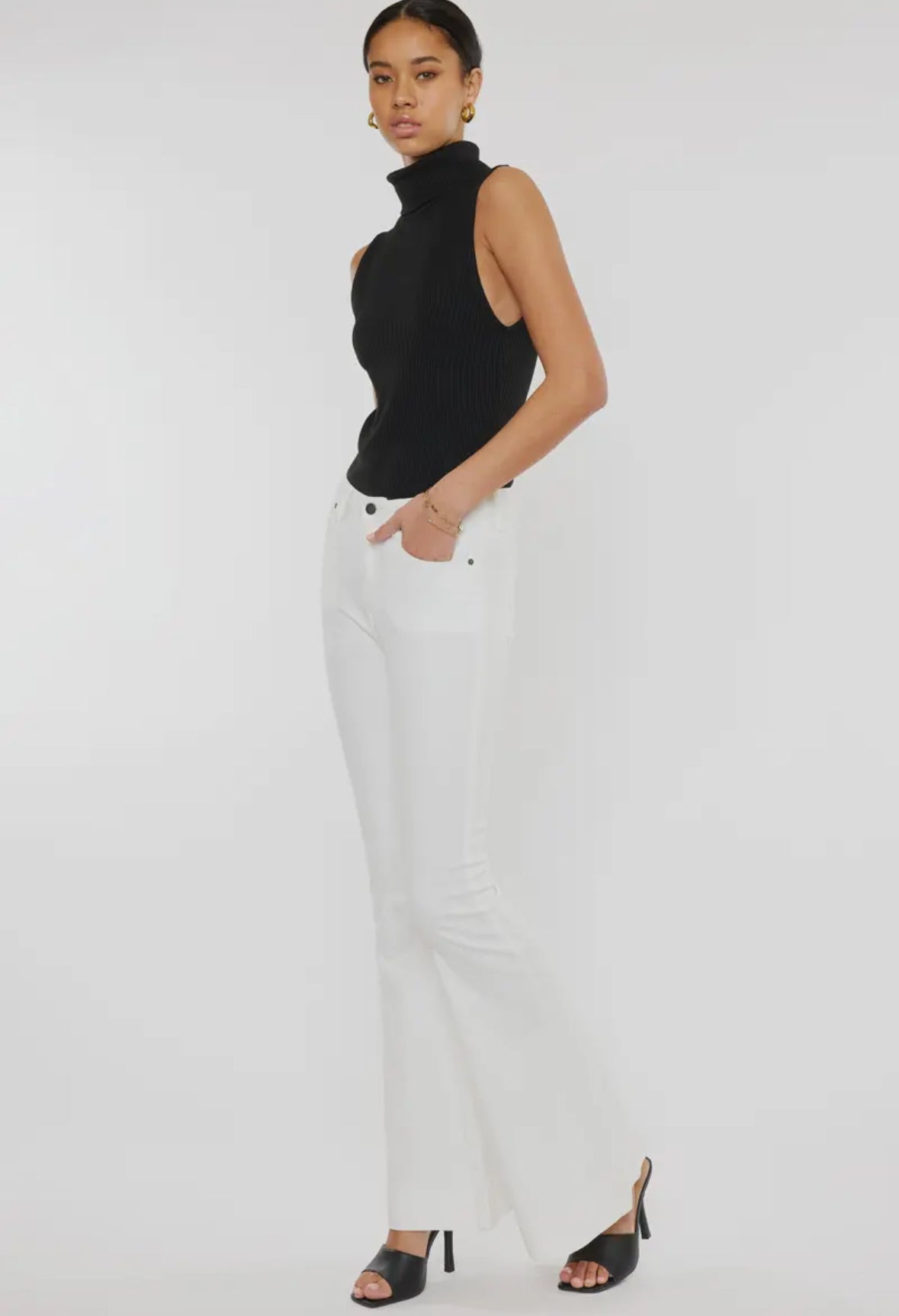 White Stretchy High Rise Flare