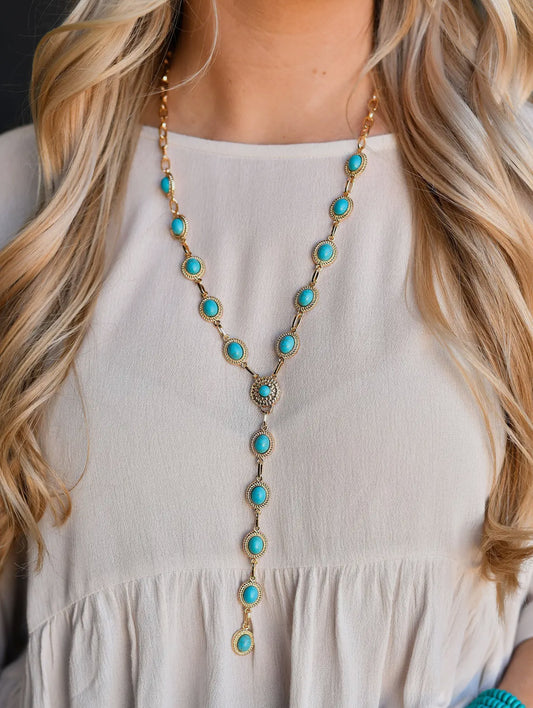 Turquoise Concho Lariat Style Necklace