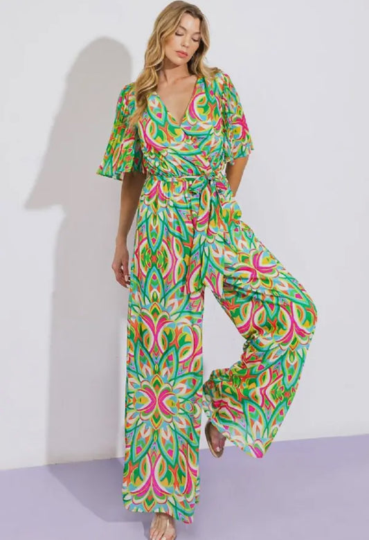 Bold Green Printed Woven Jumpsuit