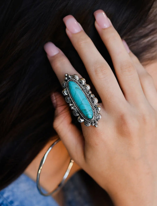 Adjustable Elongated Turquoise Ring
