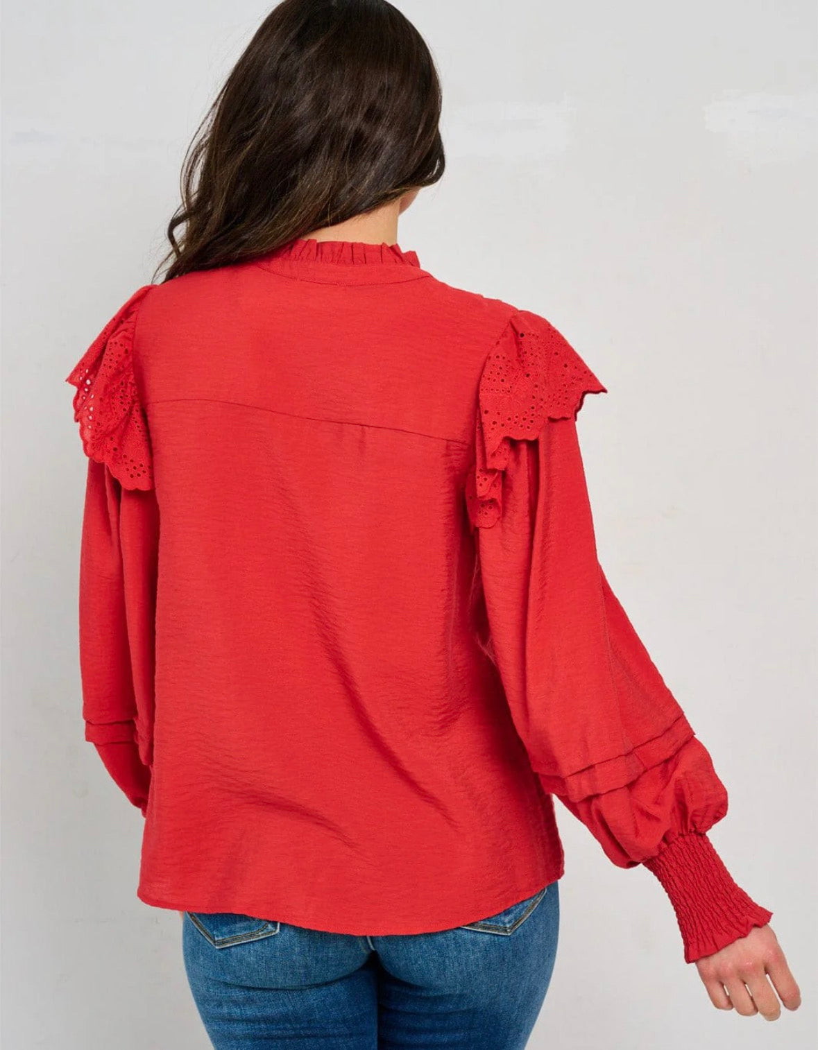 Radiant Red Eyelet Detail Top