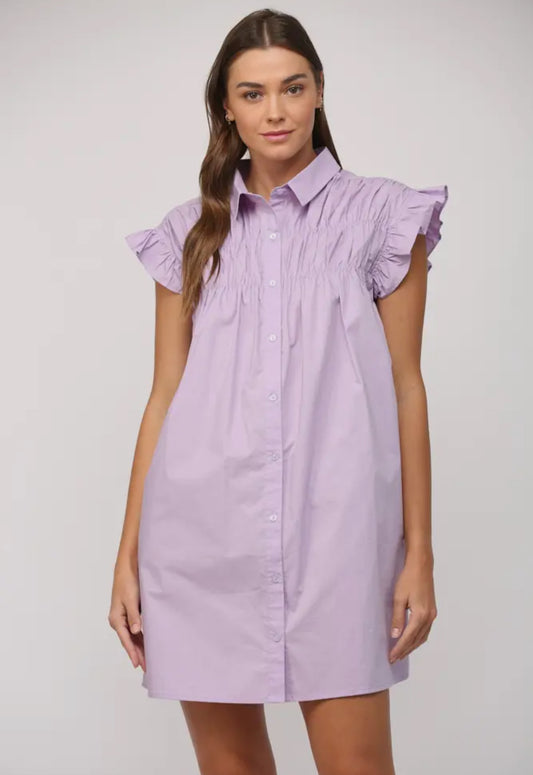 Lavender Flutter Shirt Dress