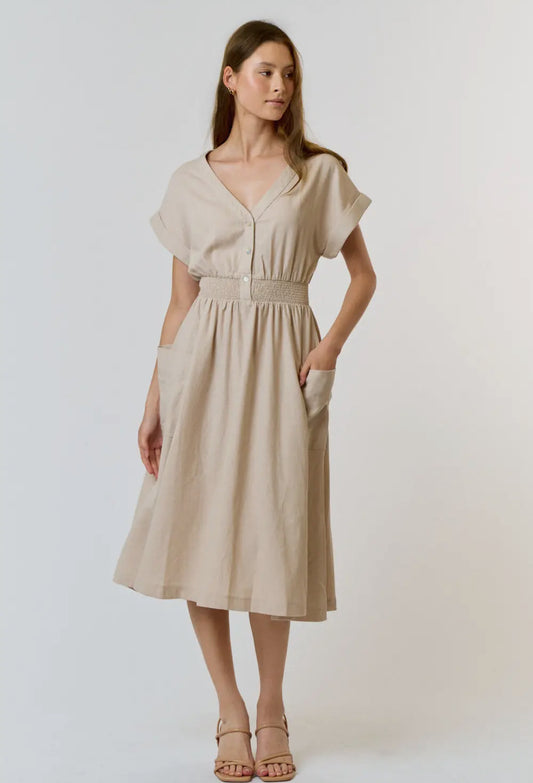 Natural Smocked Waistline Dress