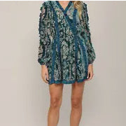 Velvet Ruffled Trim Burnout Dress