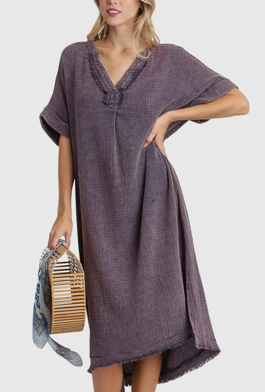 Mineral Wash Cotton Gauze Midi Dress