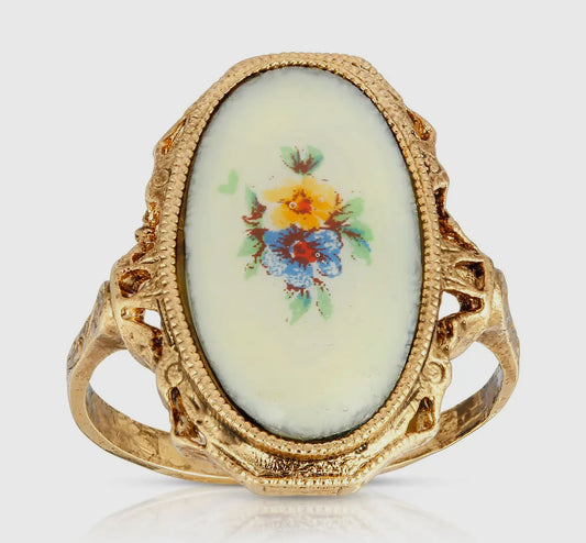 Ivory Enamel Flower Ring