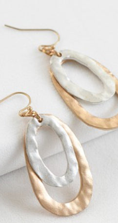 Mixed Metal Hammered Oval Earrings