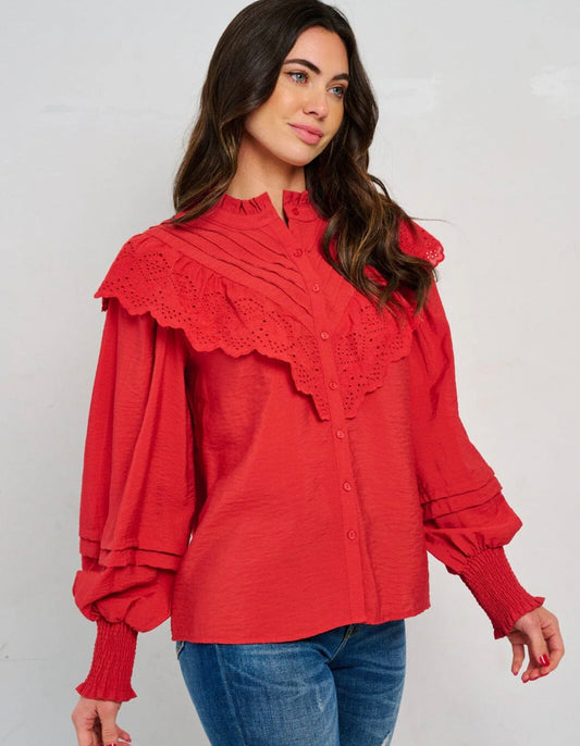 Radiant Red Eyelet Detail Top