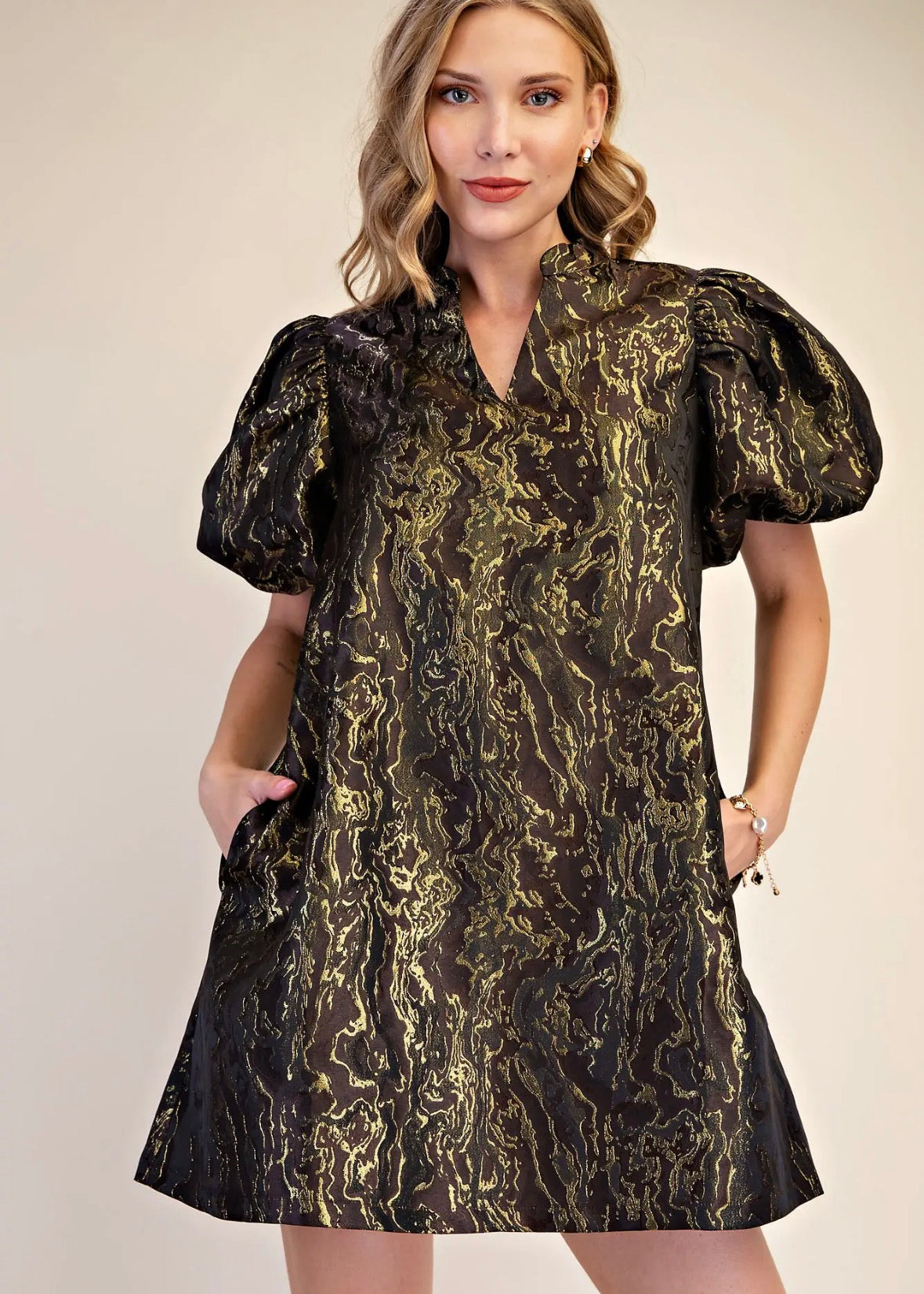 Liquid Jacquard Puff Dress