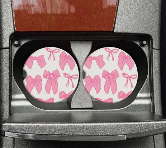 Pink Bow Car Coasters