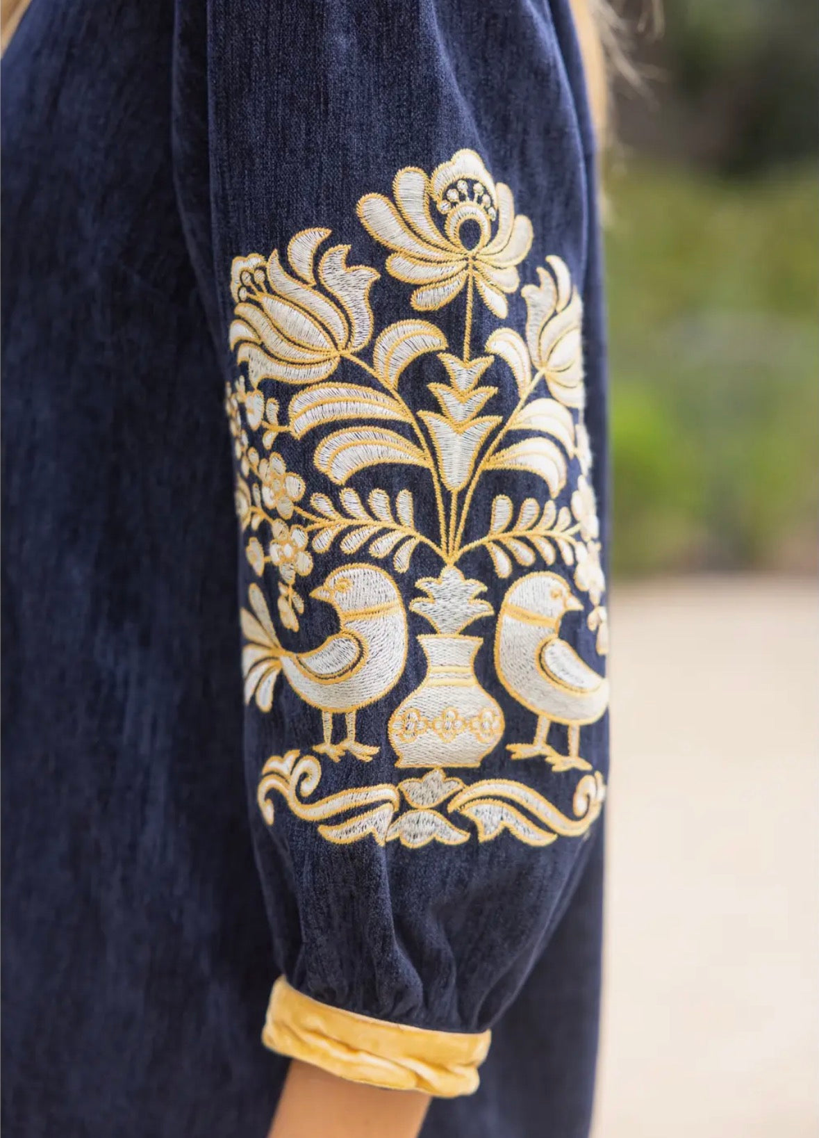 Midnight Gold Embroidered Velvet Dress