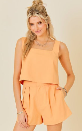 Orange Square Neck Linen Crop Top