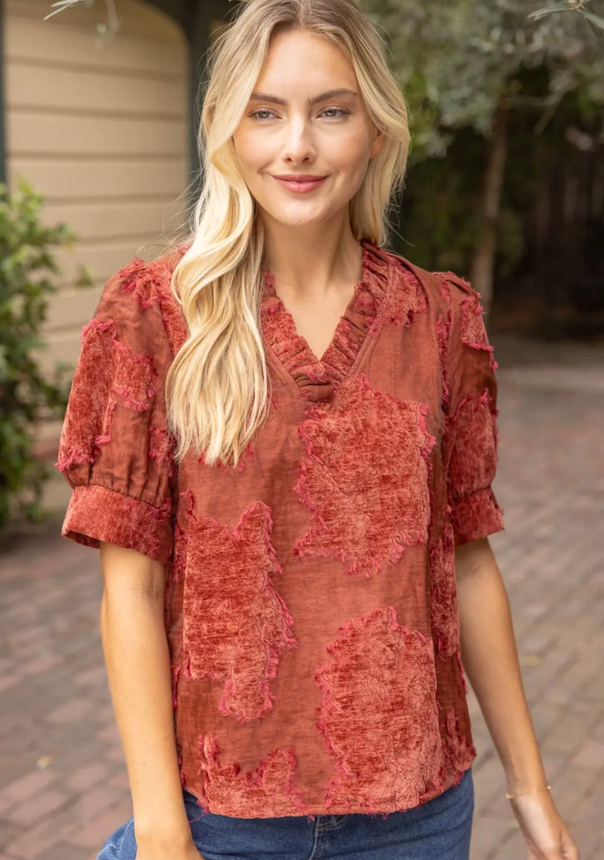 Rust Burnout Velvet Top
