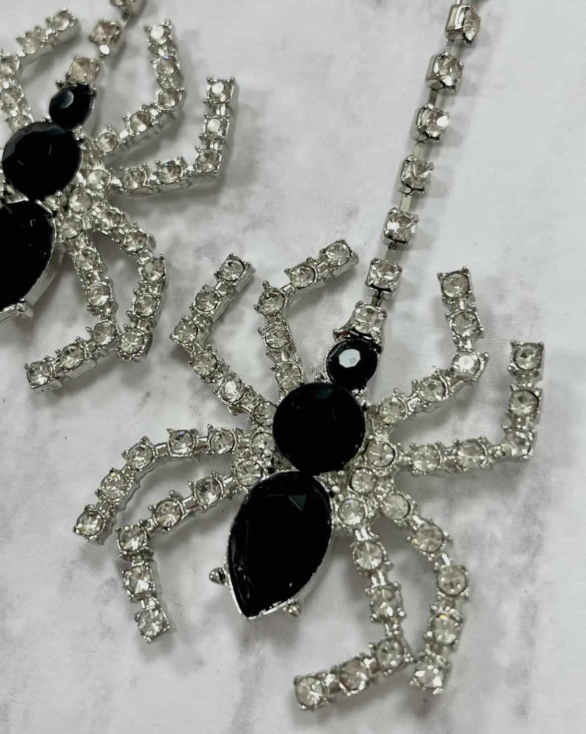Rhinestone & Black Spider Earrings
