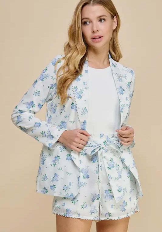 White Floral Blazer