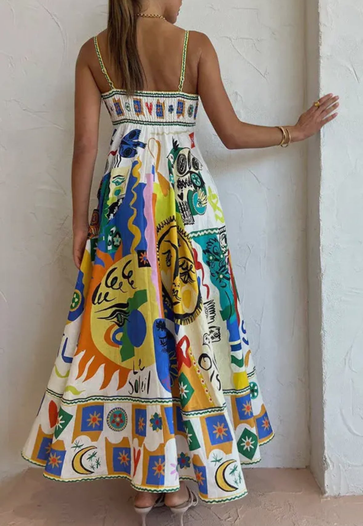 Folk Print Midi Dress