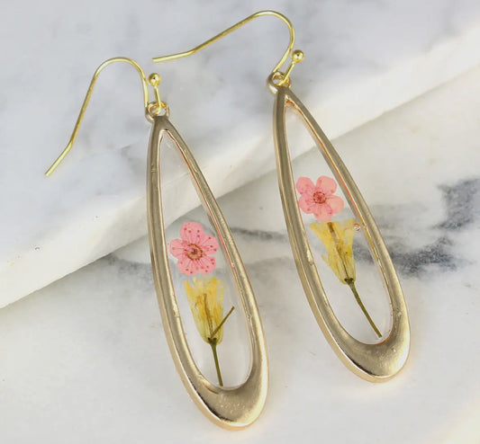 Pink Flower Teardrop Earrings
