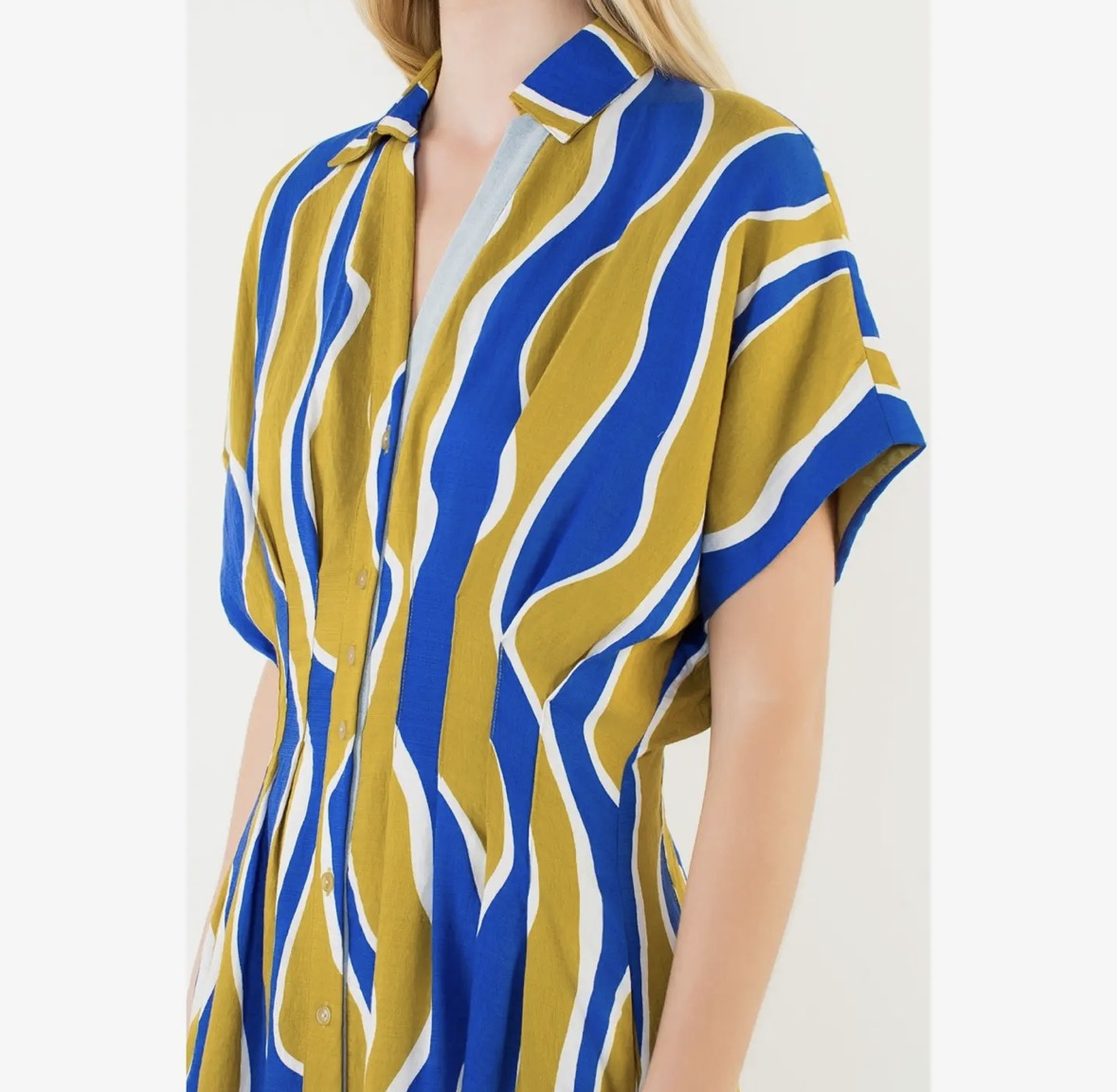 Cinched Waist Wavy Stripe Dress