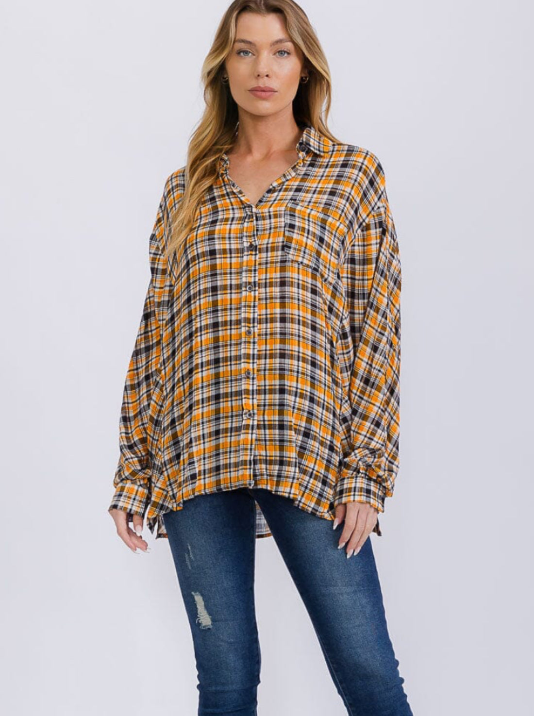 Orange Oversized Flannel Button Up
