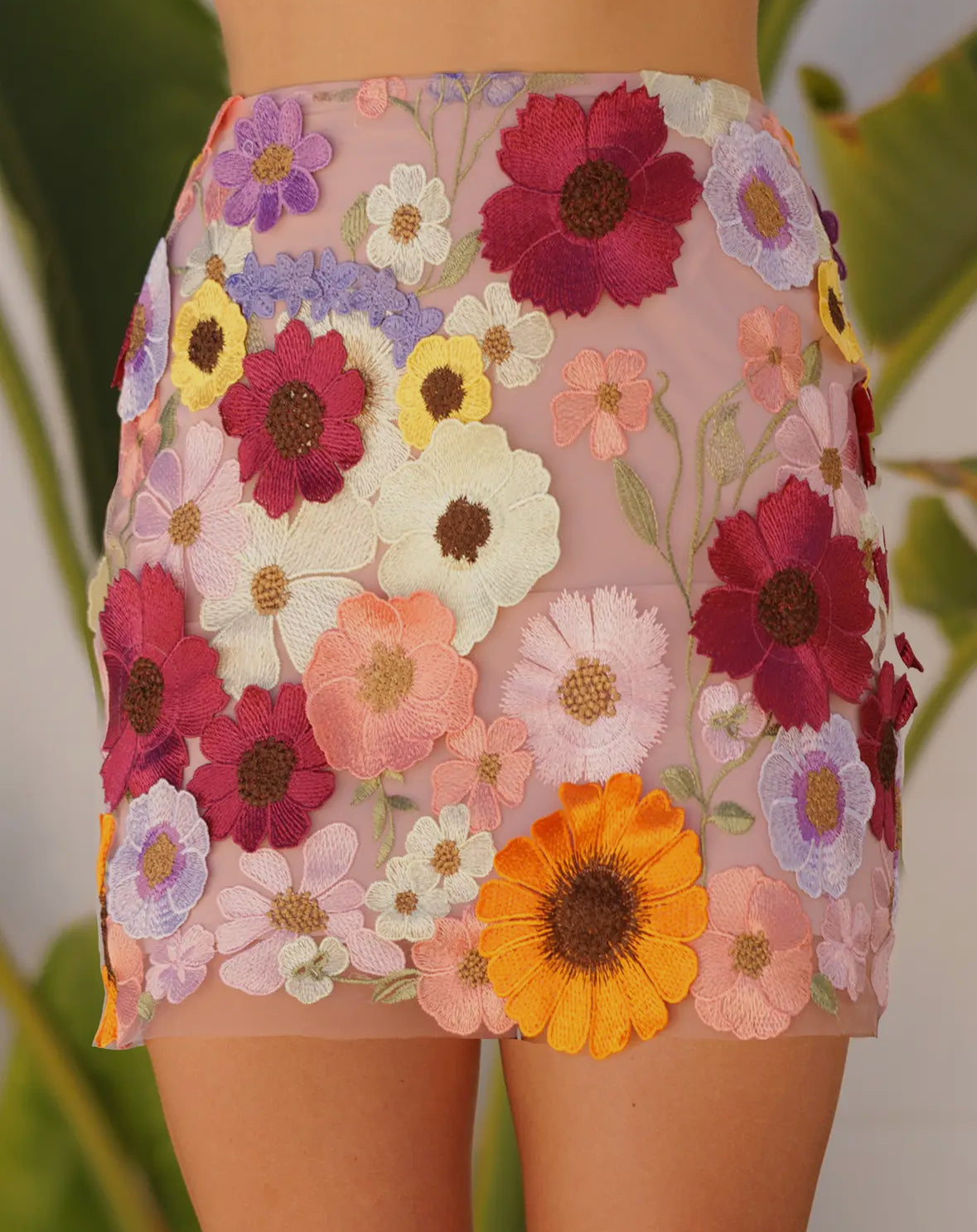 Floral Appliqué Mesh Skirt