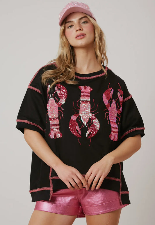 French Terry Sequin Crawfish Top