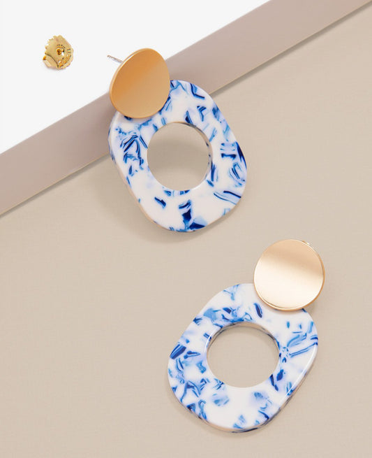 Blue Marbled Acetate Drop Earring
