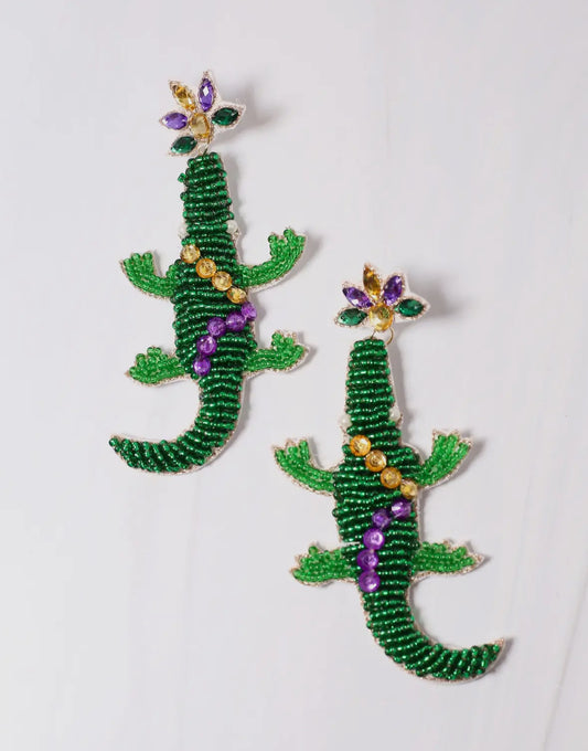 Mardi Gras King Gator Earrings