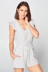 Stripped Drawstring Ruffle Romper