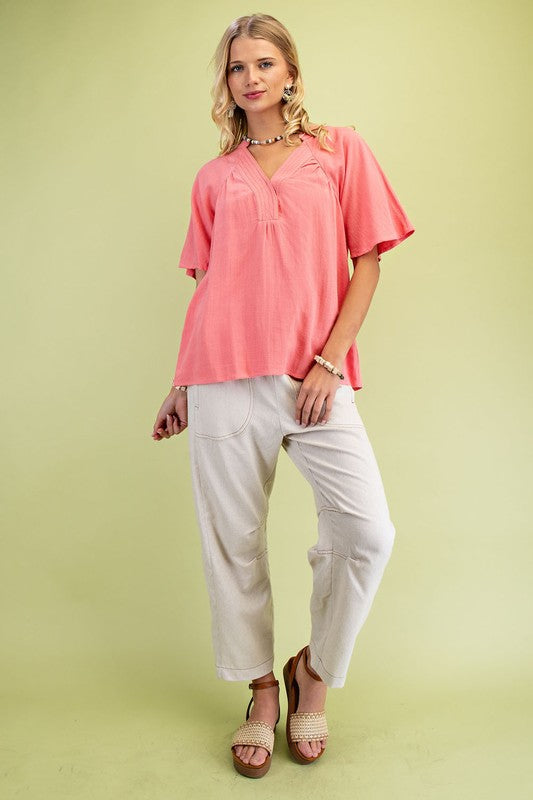 Washed Coral Linen Top