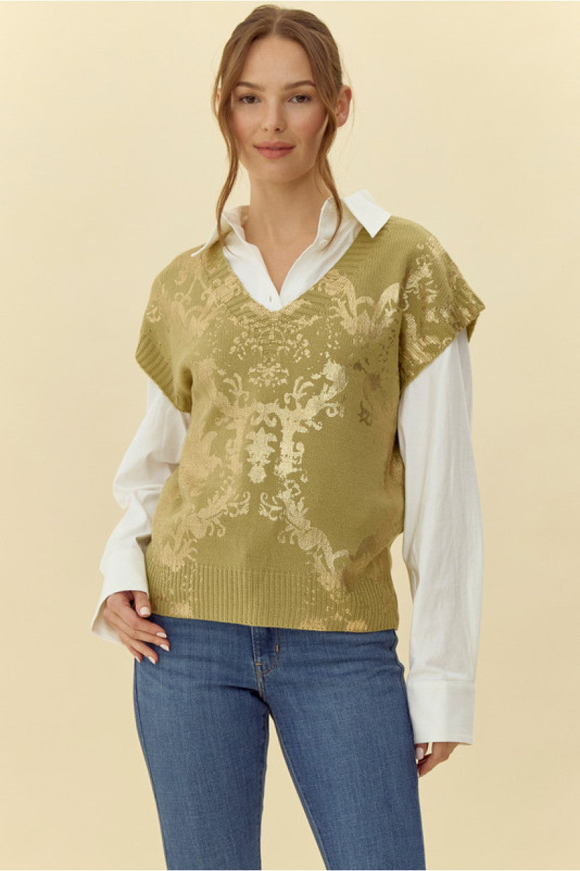 Sage Metallic Print Sweater