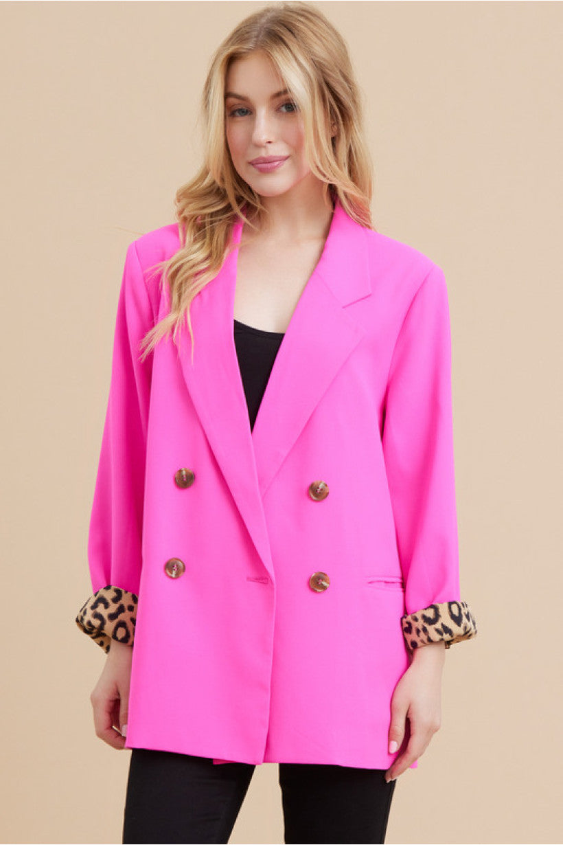 Hot Pink Blazer with Leopard Details