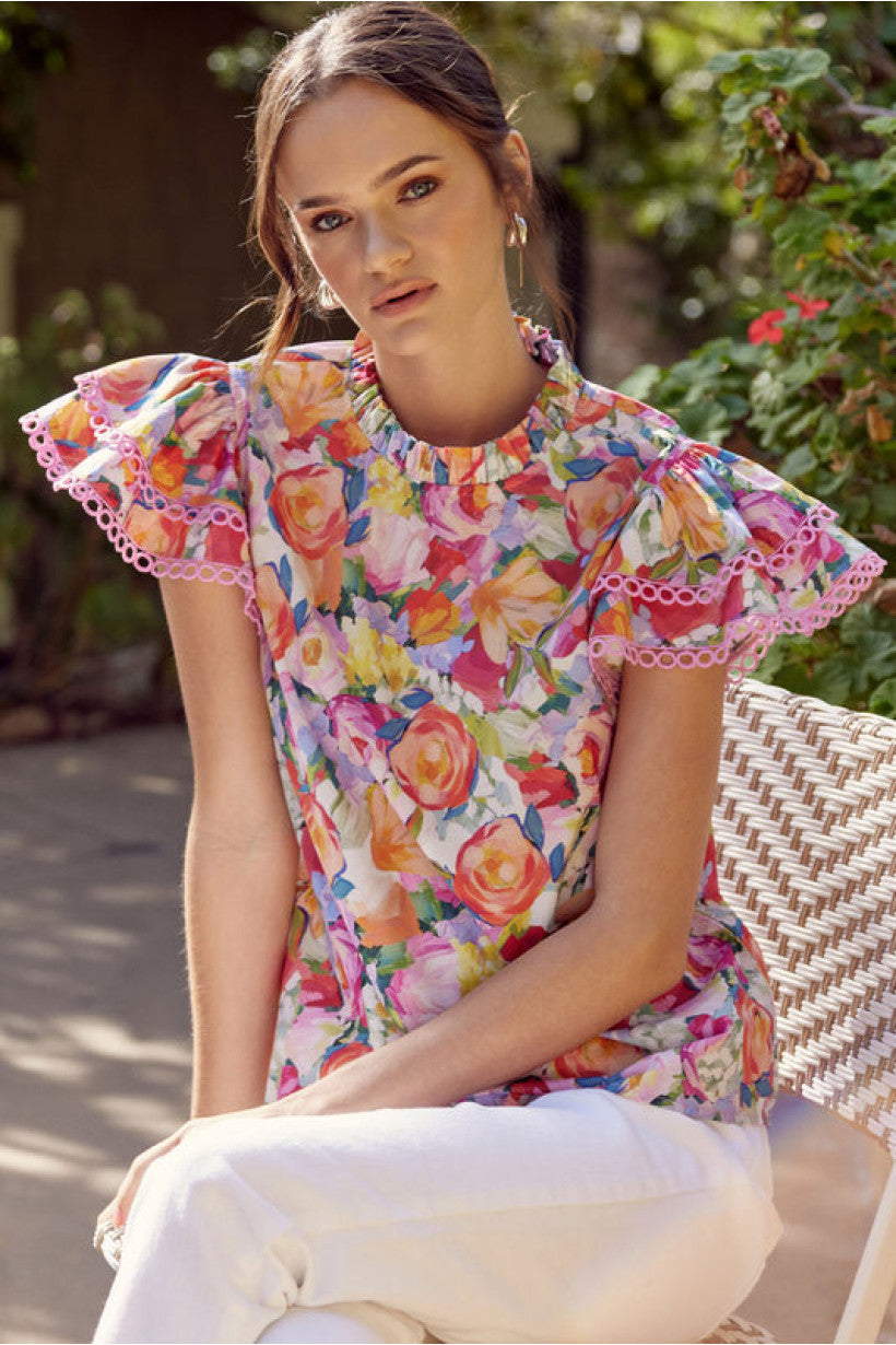 Floral Frilled Neck Top