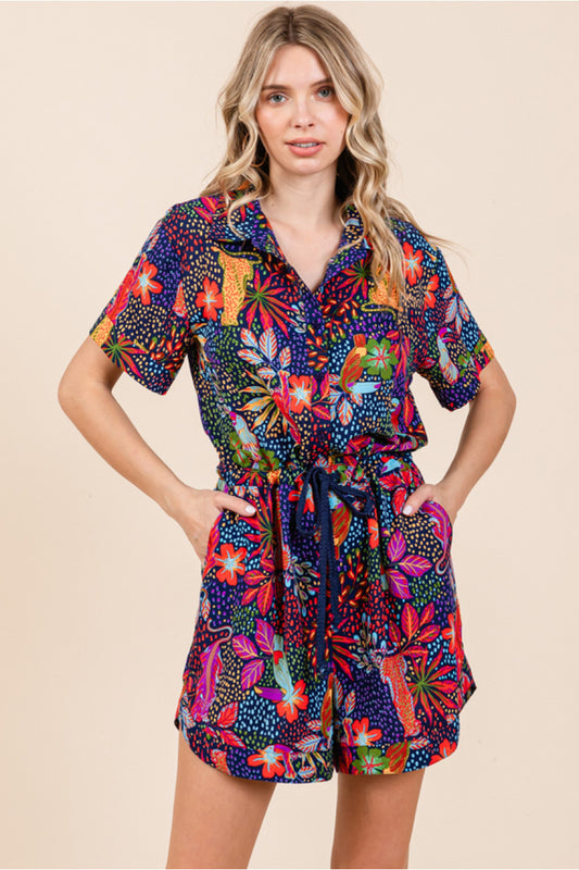 Navy & Bold Printed Romper