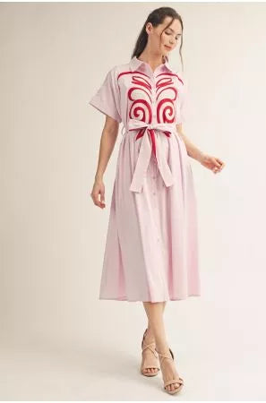 Pinstripe & Appliqué Detail Dress