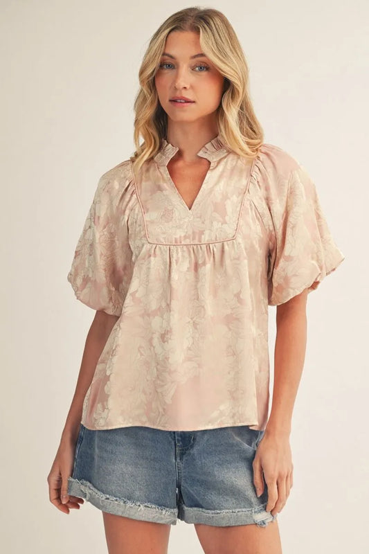 Short Sleeve Floral Jacquard Top