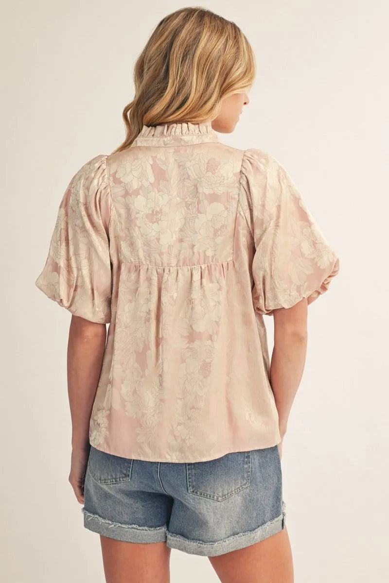 Short Sleeve Floral Jacquard Top