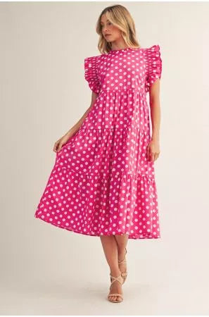 Pink Polka Midi Dress