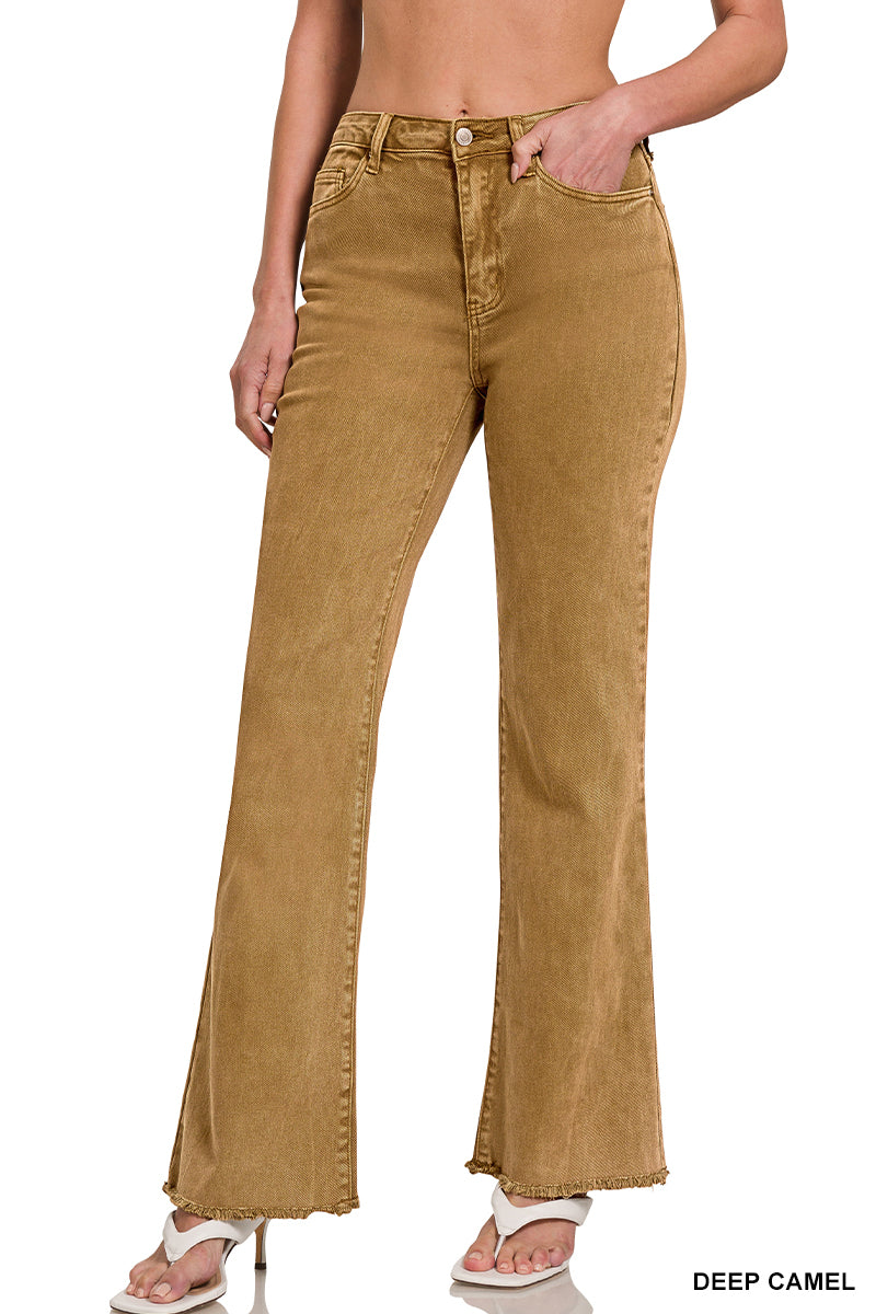 Deep Camel Frayed Straight Leg Pants
