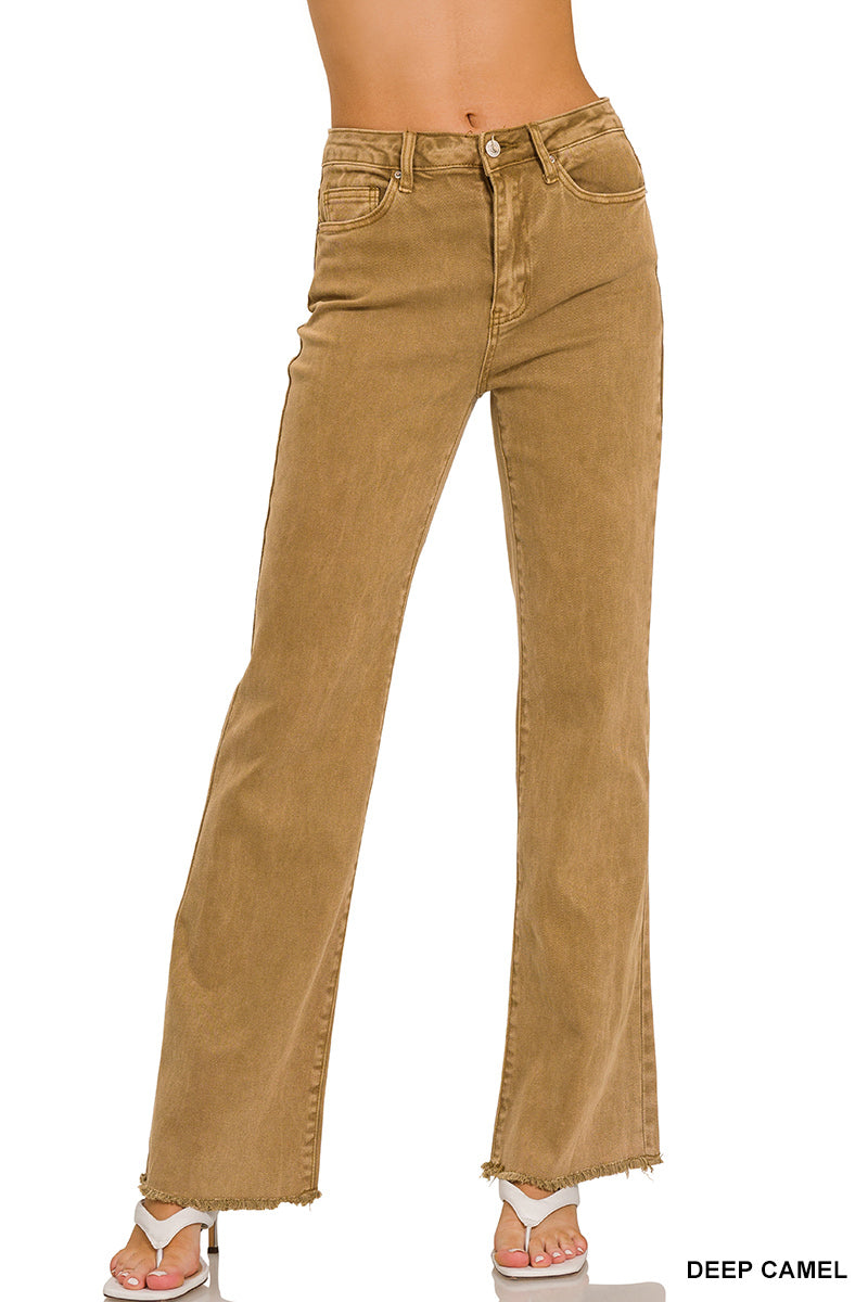Deep Camel Frayed Straight Leg Pants