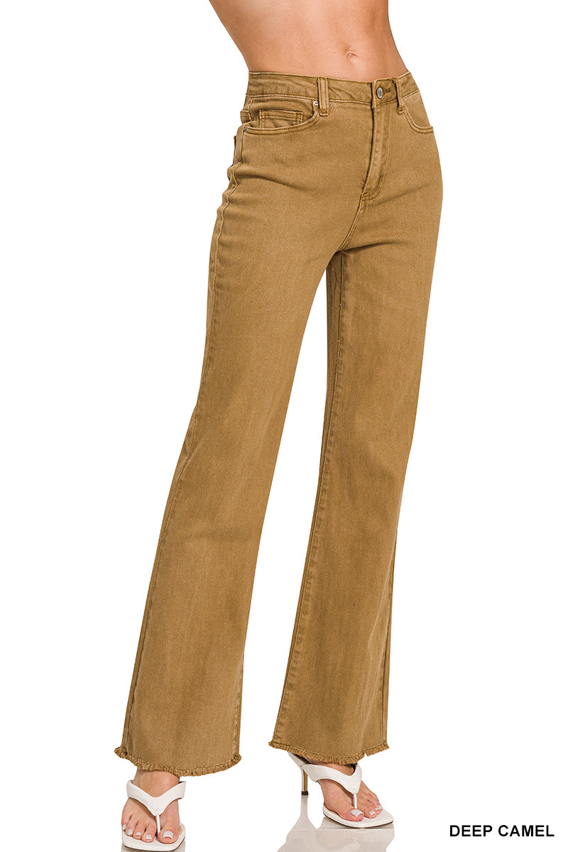 Deep Camel Frayed Straight Leg Pants