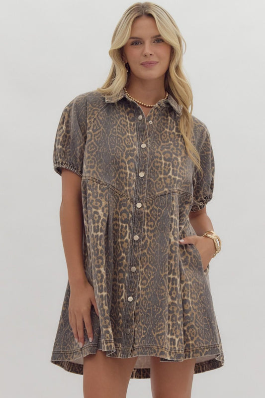 Denim Cheetah Button Down Dress
