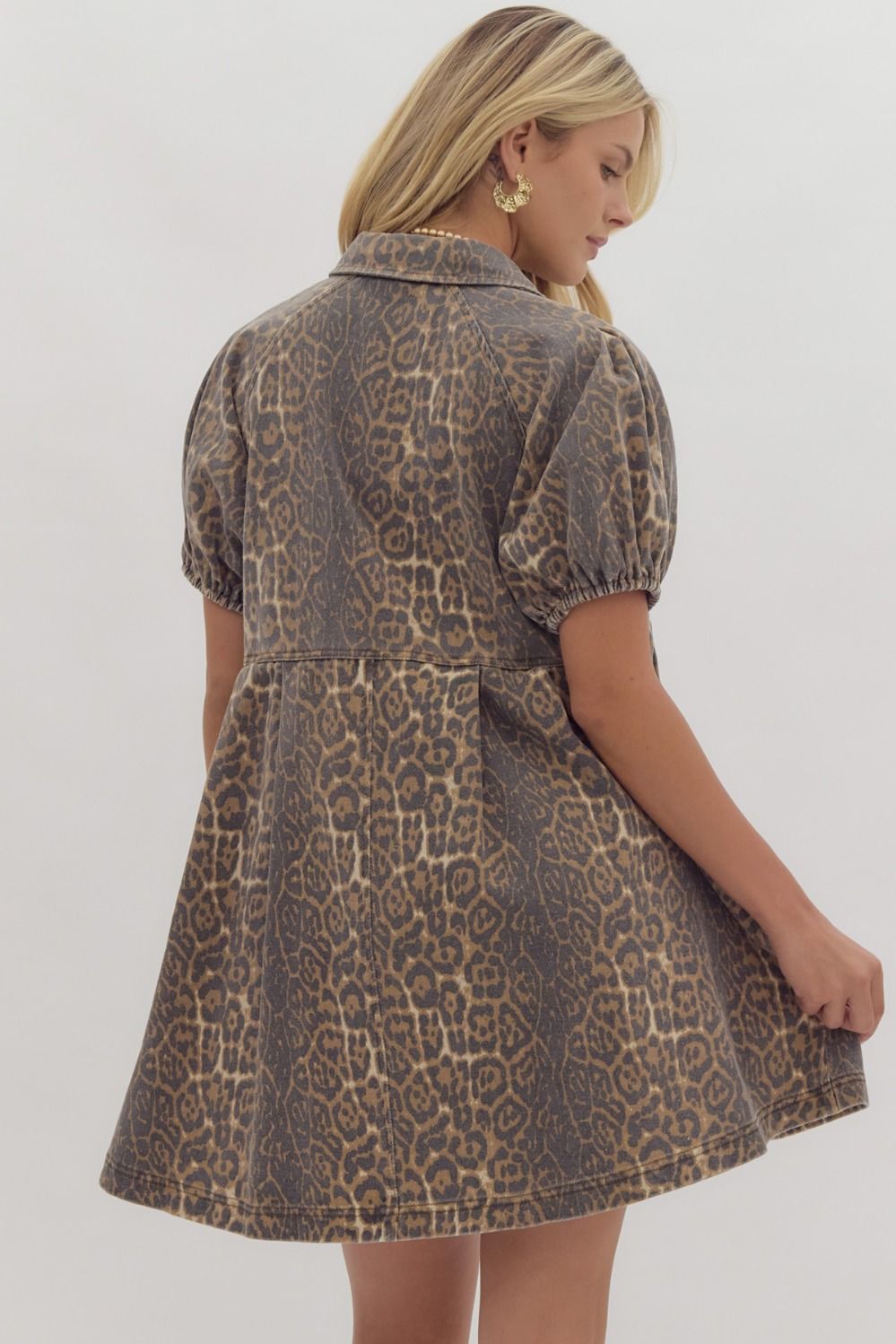 Denim Cheetah Button Down Dress