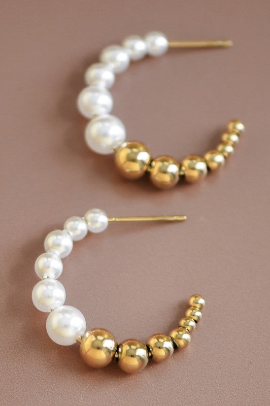 Pearl + Gold Hoops