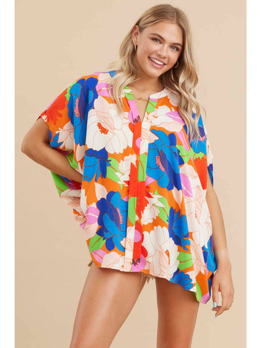 Coral Mix Floral Boxy Top