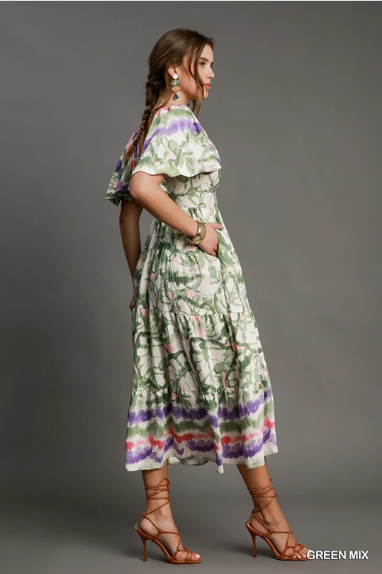 Bohemian Smocked Waist Midi Dress