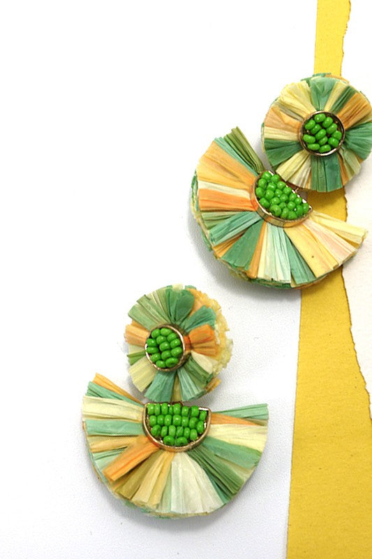 Raffia Beaded Drop Earrings
