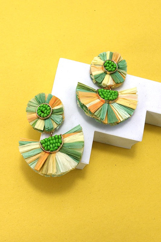 Raffia Beaded Drop Earrings