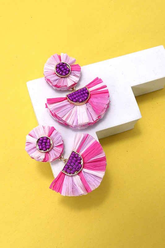 Raffia Beaded Drop Earrings
