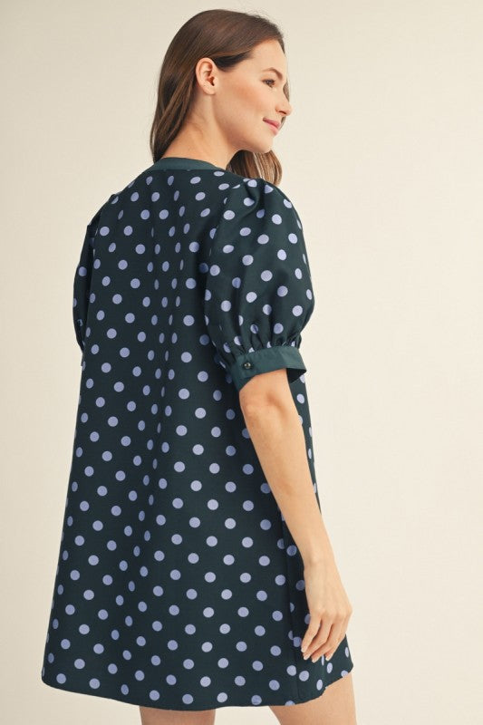 Hunter Green Puff Polka Dress